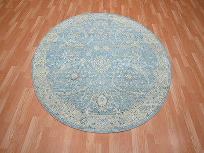 Blue 6'0" x 6'0" Oushak And Peshawar Hand knotted Wool Rug - Sku: O075775