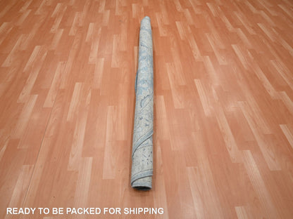 Blue 6'0" x 6'0" Oushak And Peshawar Hand knotted Wool Rug - Sku: O075775