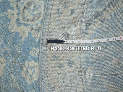 Blue 6'0" x 6'0" Oushak And Peshawar Hand knotted Wool Rug - Sku: O075775