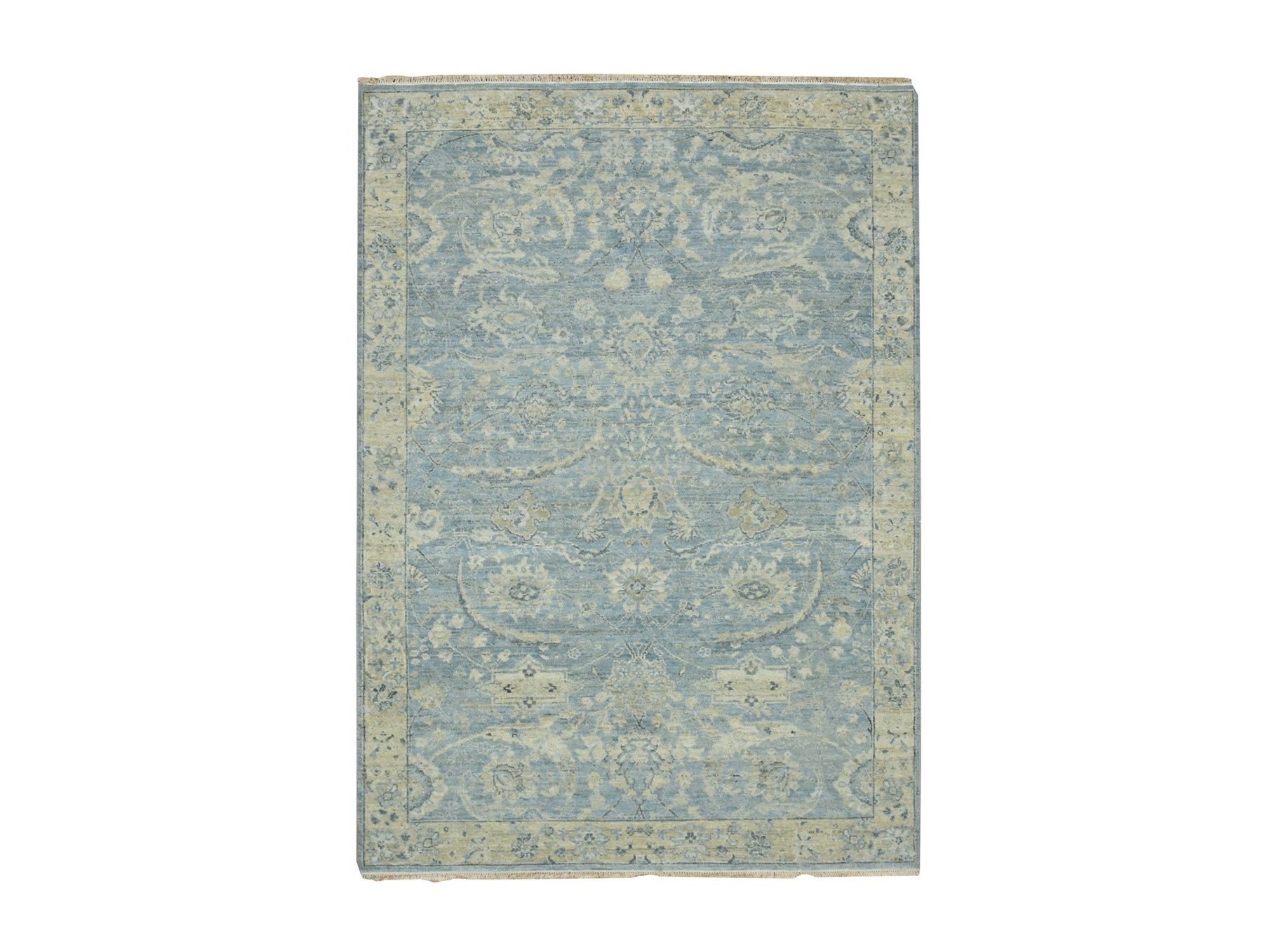 Blue 5'0" x 7'0" Oushak And Peshawar Hand knotted Wool Rug - Sku: O075776