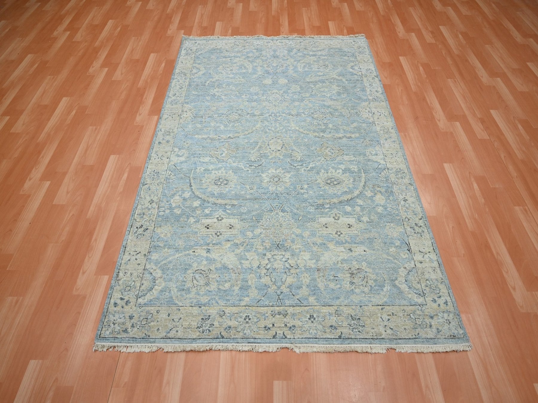 Blue 5'0" x 7'0" Oushak And Peshawar Hand knotted Wool Rug - Sku: O075776