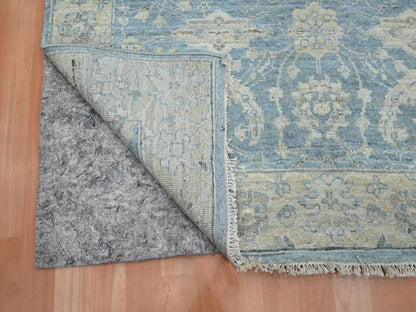 Blue 4'0" x 5'11" Oushak And Peshawar Hand knotted Wool Rug - Sku: O075777