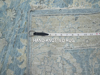 Blue 4'0" x 5'11" Oushak And Peshawar Hand knotted Wool Rug - Sku: O075777