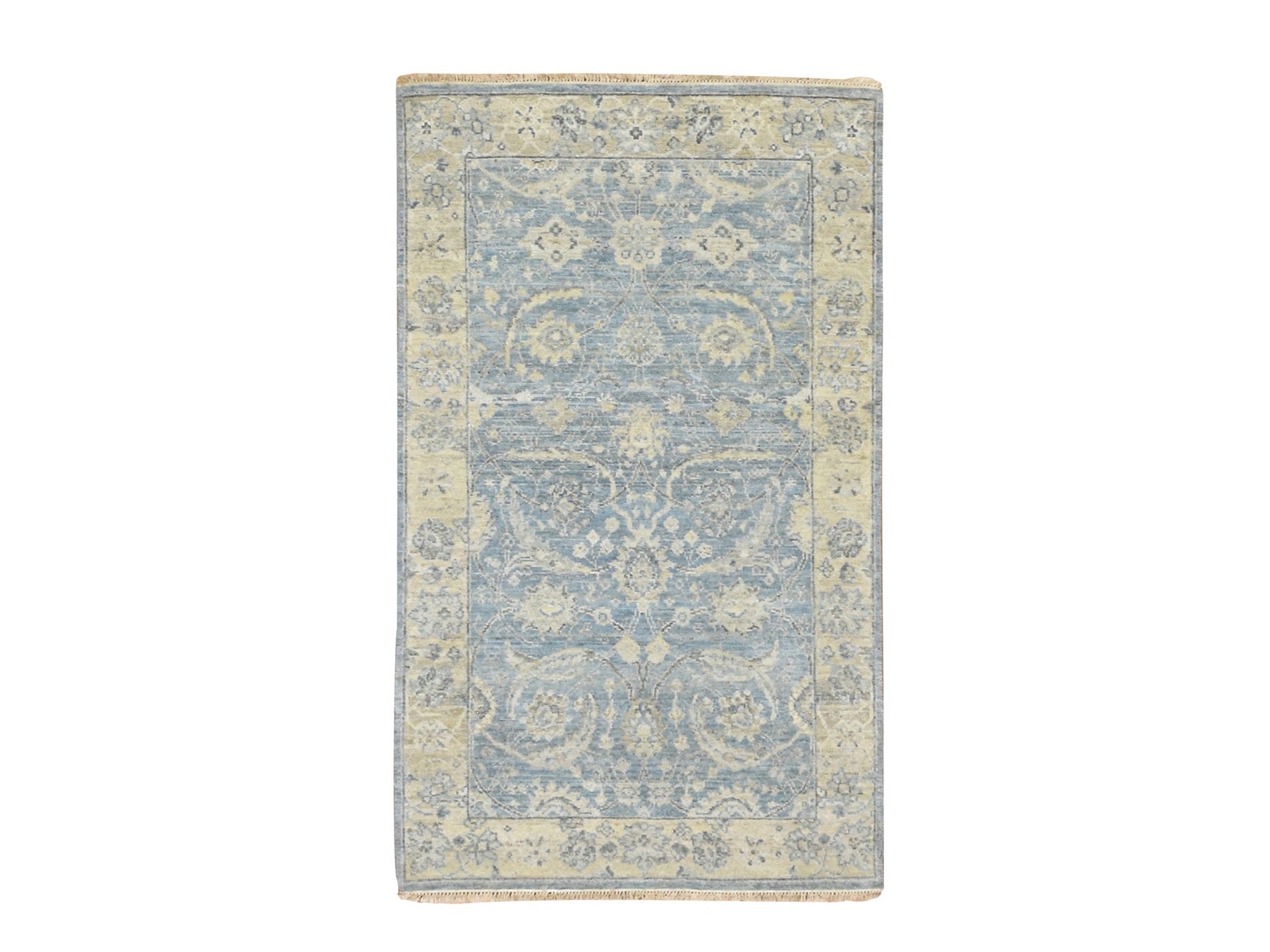Blue 3'0" x 5'0" Oushak And Peshawar Hand knotted Wool Rug - Sku: O075778