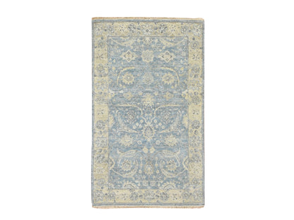 Blue 3'0" x 5'0" Oushak And Peshawar Hand knotted Wool Rug - Sku: O075778