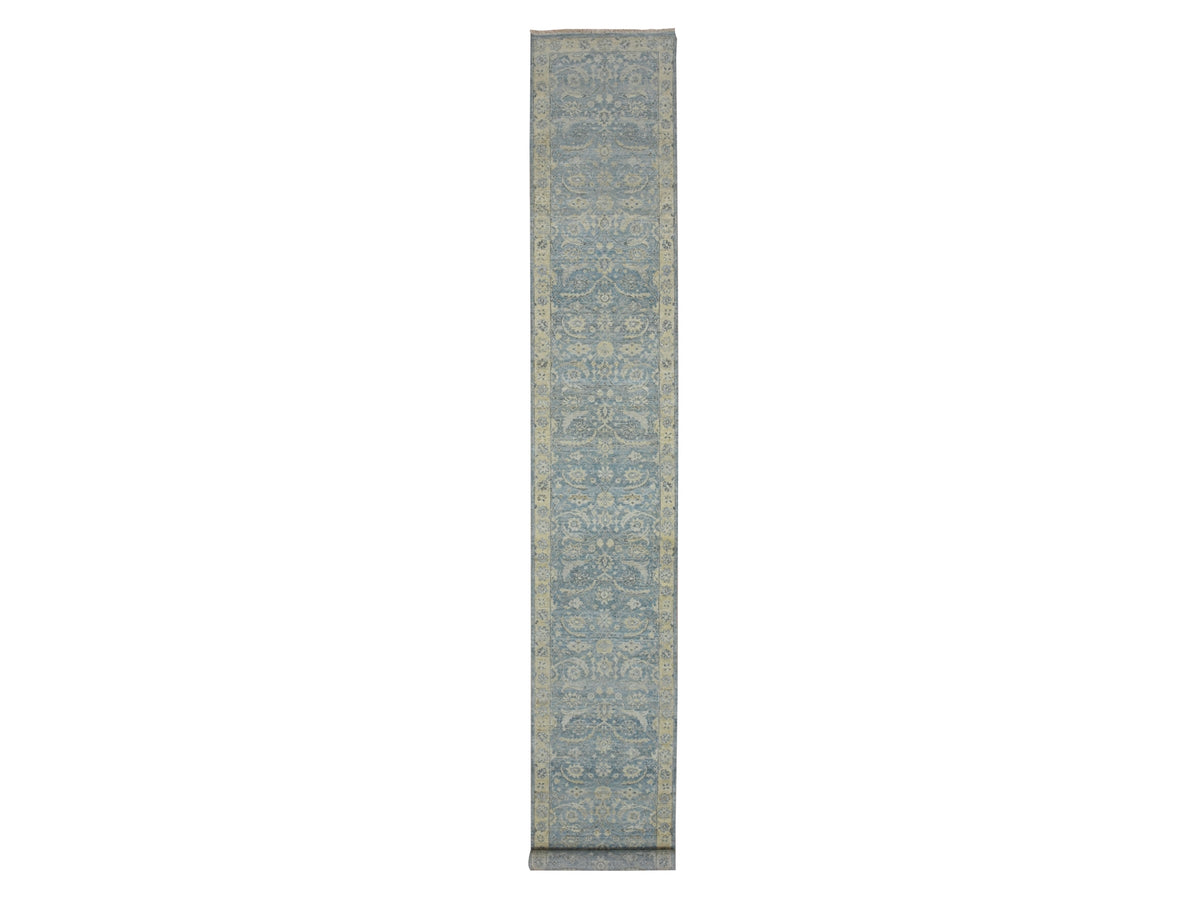 Oushak hand-knotted wool runner in Blue, 2'5" x 17'10", SKU O075780