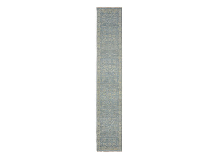 Blue 2'5" x 13'11" Oushak And Peshawar Hand knotted Wool Rug - Sku: O075781