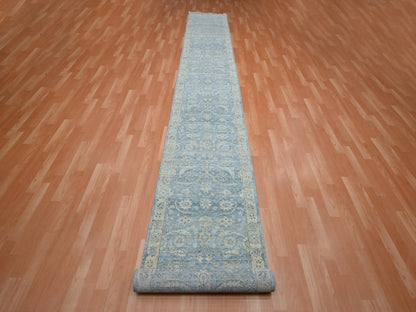 Blue 2'5" x 13'11" Oushak And Peshawar Hand knotted Wool Rug - Sku: O075781
