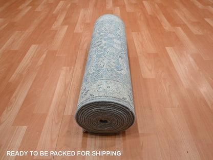 Blue 2'5" x 13'11" Oushak And Peshawar Hand knotted Wool Rug - Sku: O075781