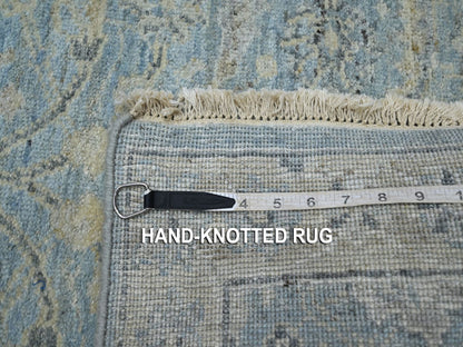 Blue 2'5" x 13'11" Oushak And Peshawar Hand knotted Wool Rug - Sku: O075781