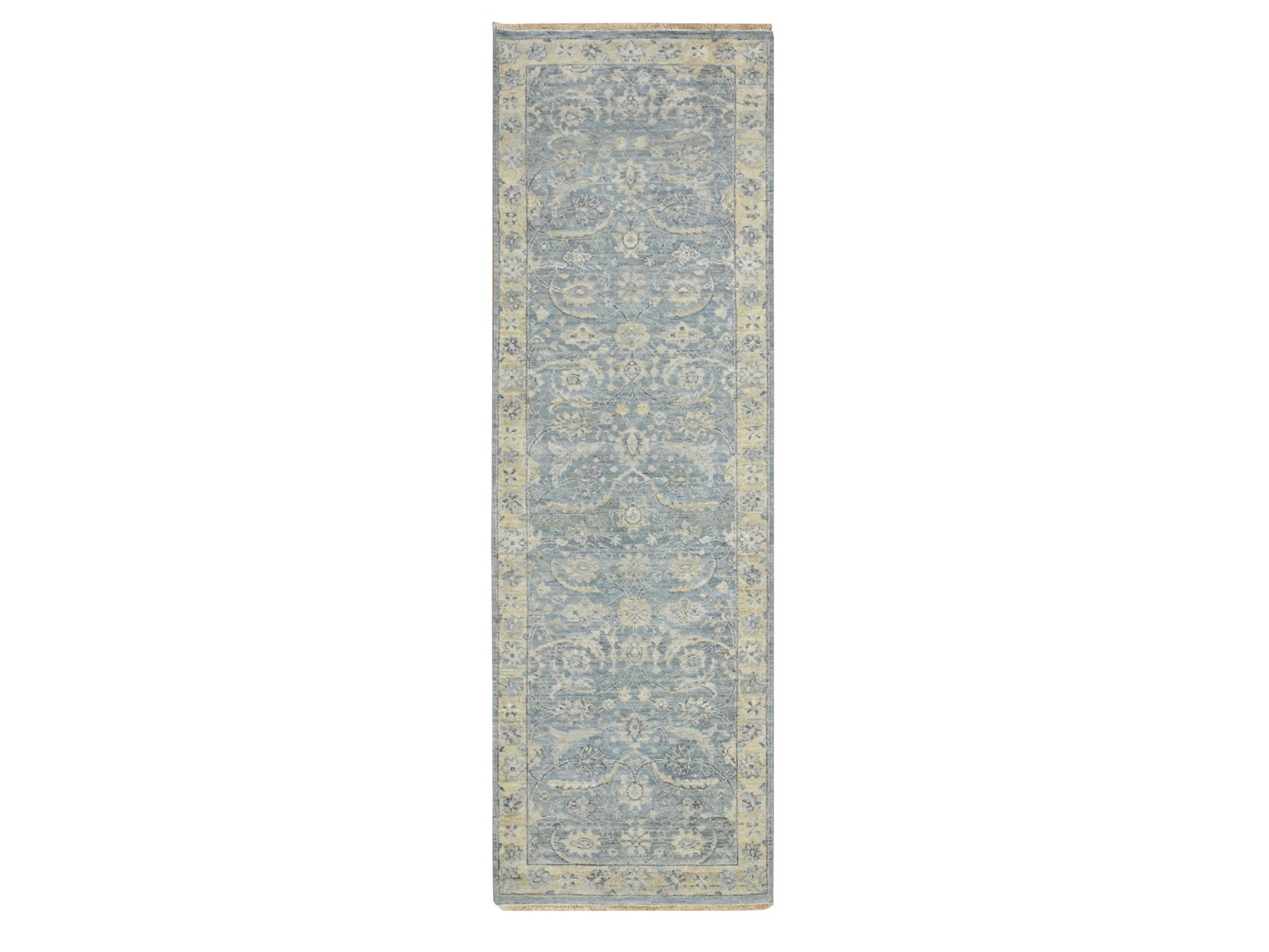 Blue 2'5" x 7'10" Oushak And Peshawar Hand knotted Wool Rug - Sku: O075784