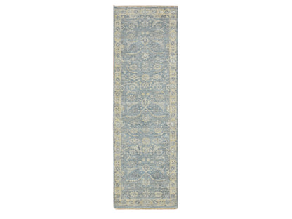 Blue 2'5" x 7'10" Oushak And Peshawar Hand knotted Wool Rug - Sku: O075784