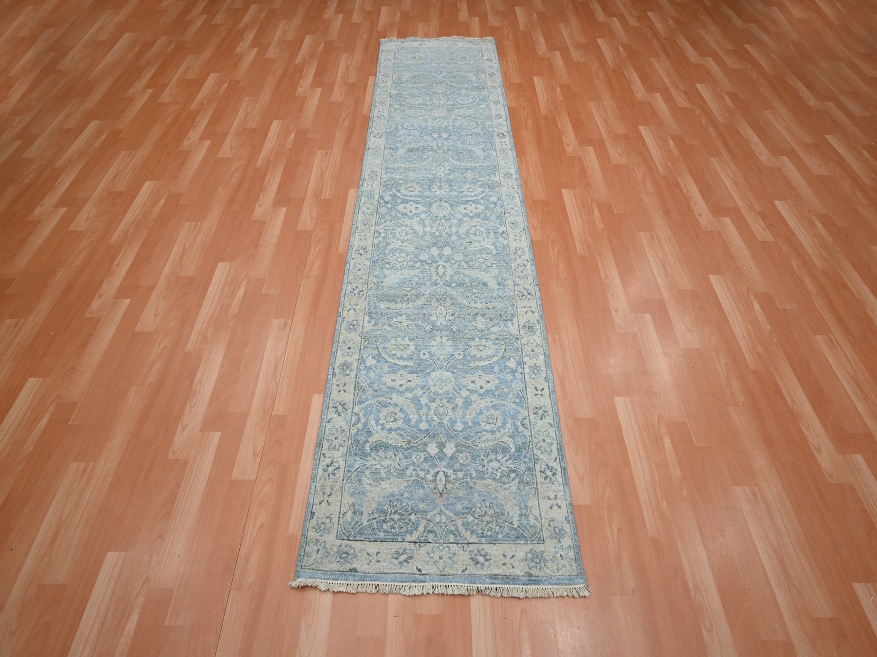 Blue 2'5" x 7'10" Oushak And Peshawar Hand knotted Wool Rug - Sku: O075784