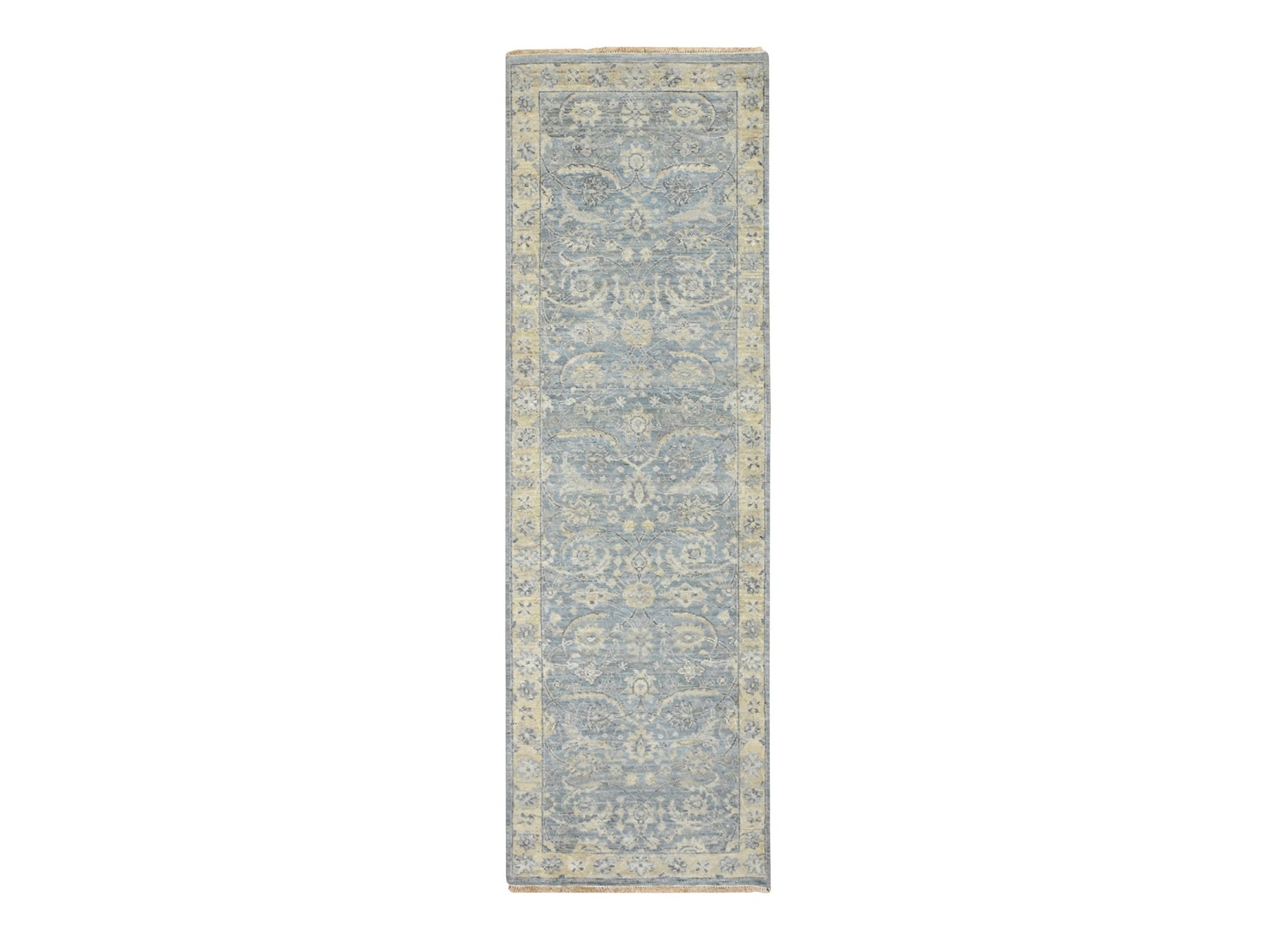 Blue 2'5" x 7'10" Oushak And Peshawar Hand knotted Wool Rug - Sku: O075785