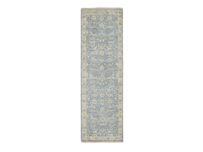 Blue 2'5" x 7'10" Oushak And Peshawar Hand knotted Wool Rug - Sku: O075785