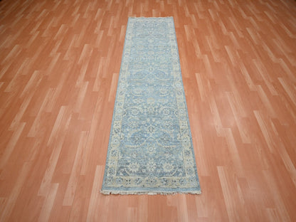 Blue 2'5" x 7'10" Oushak And Peshawar Hand knotted Wool Rug - Sku: O075785