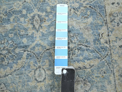 Blue 2'5" x 7'10" Oushak And Peshawar Hand knotted Wool Rug - Sku: O075785