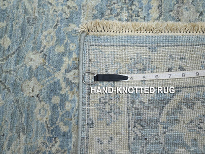 Blue 2'5" x 7'10" Oushak And Peshawar Hand knotted Wool Rug - Sku: O075785