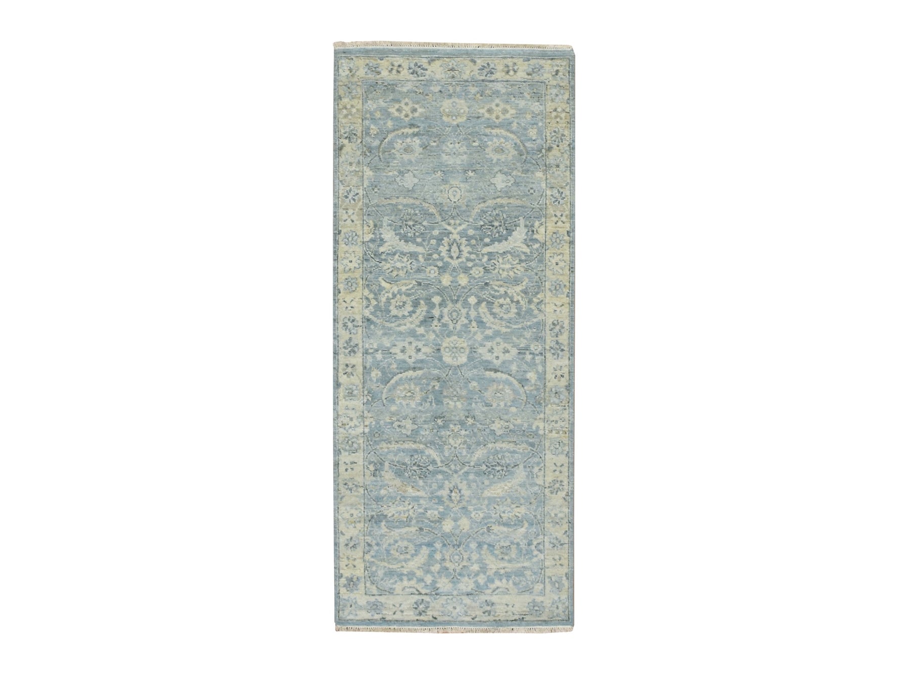 Blue 2'5" x 6'1" Oushak And Peshawar Hand knotted Wool Rug - Sku: O075786