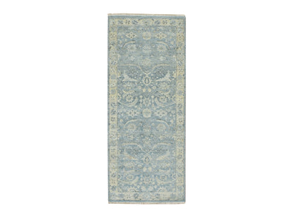 Blue 2'5" x 6'1" Oushak And Peshawar Hand knotted Wool Rug - Sku: O075786