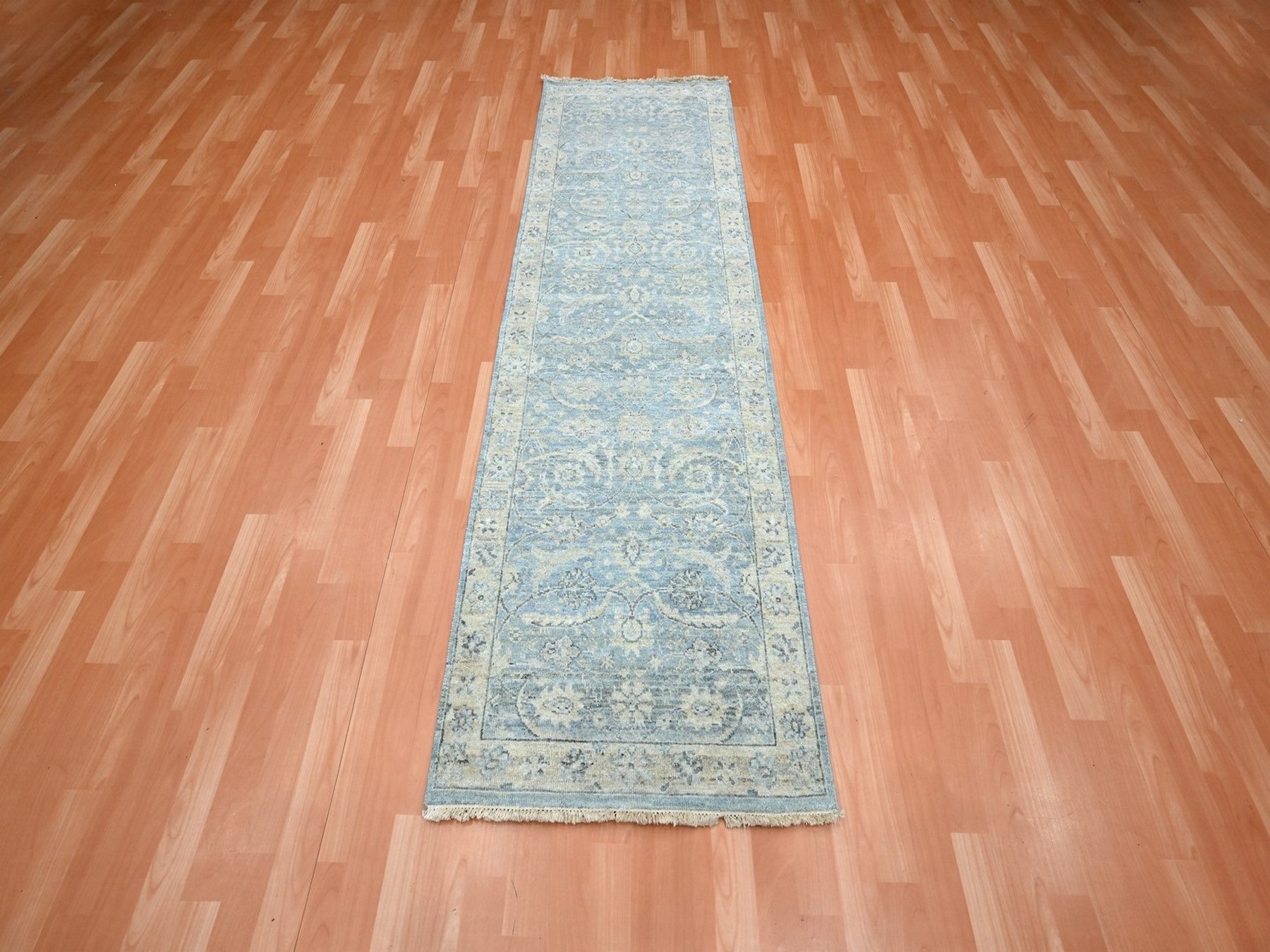Blue 2'5" x 6'1" Oushak And Peshawar Hand knotted Wool Rug - Sku: O075786