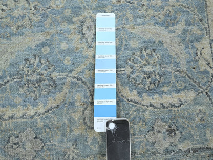 Blue 2'5" x 6'1" Oushak And Peshawar Hand knotted Wool Rug - Sku: O075786