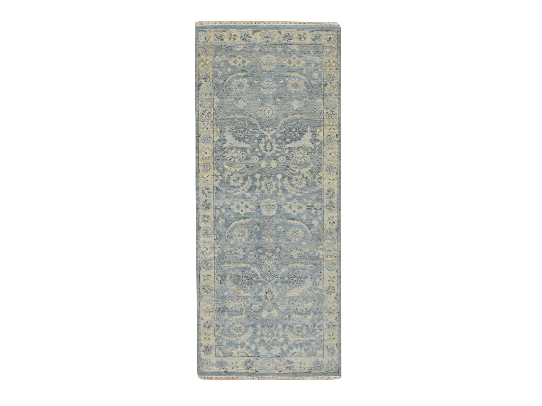 Blue 2'5" x 6'1" Oushak And Peshawar Hand knotted Wool Rug - Sku: O075787