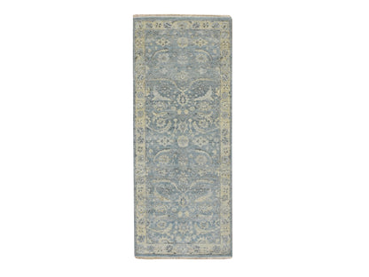 Blue 2'5" x 6'1" Oushak And Peshawar Hand knotted Wool Rug - Sku: O075787