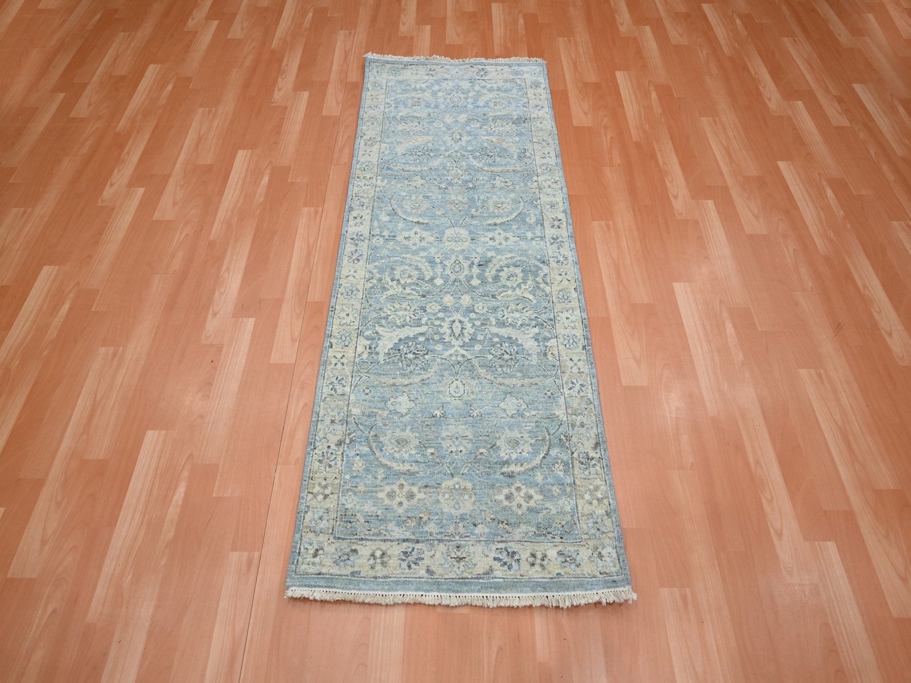 Blue 2'5" x 6'1" Oushak And Peshawar Hand knotted Wool Rug - Sku: O075787
