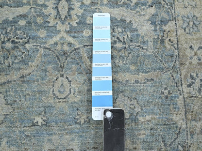 Blue 2'5" x 6'1" Oushak And Peshawar Hand knotted Wool Rug - Sku: O075787