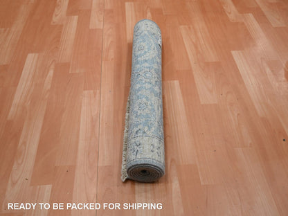 Blue 2'5" x 6'1" Oushak And Peshawar Hand knotted Wool Rug - Sku: O075787