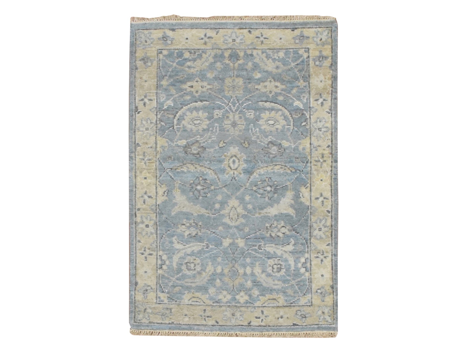 Blue 1'11" x 2'11" Oushak And Peshawar Hand knotted Wool Rug - Sku: O075788