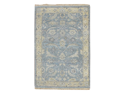 Blue 1'11" x 2'11" Oushak And Peshawar Hand knotted Wool Rug - Sku: O075788