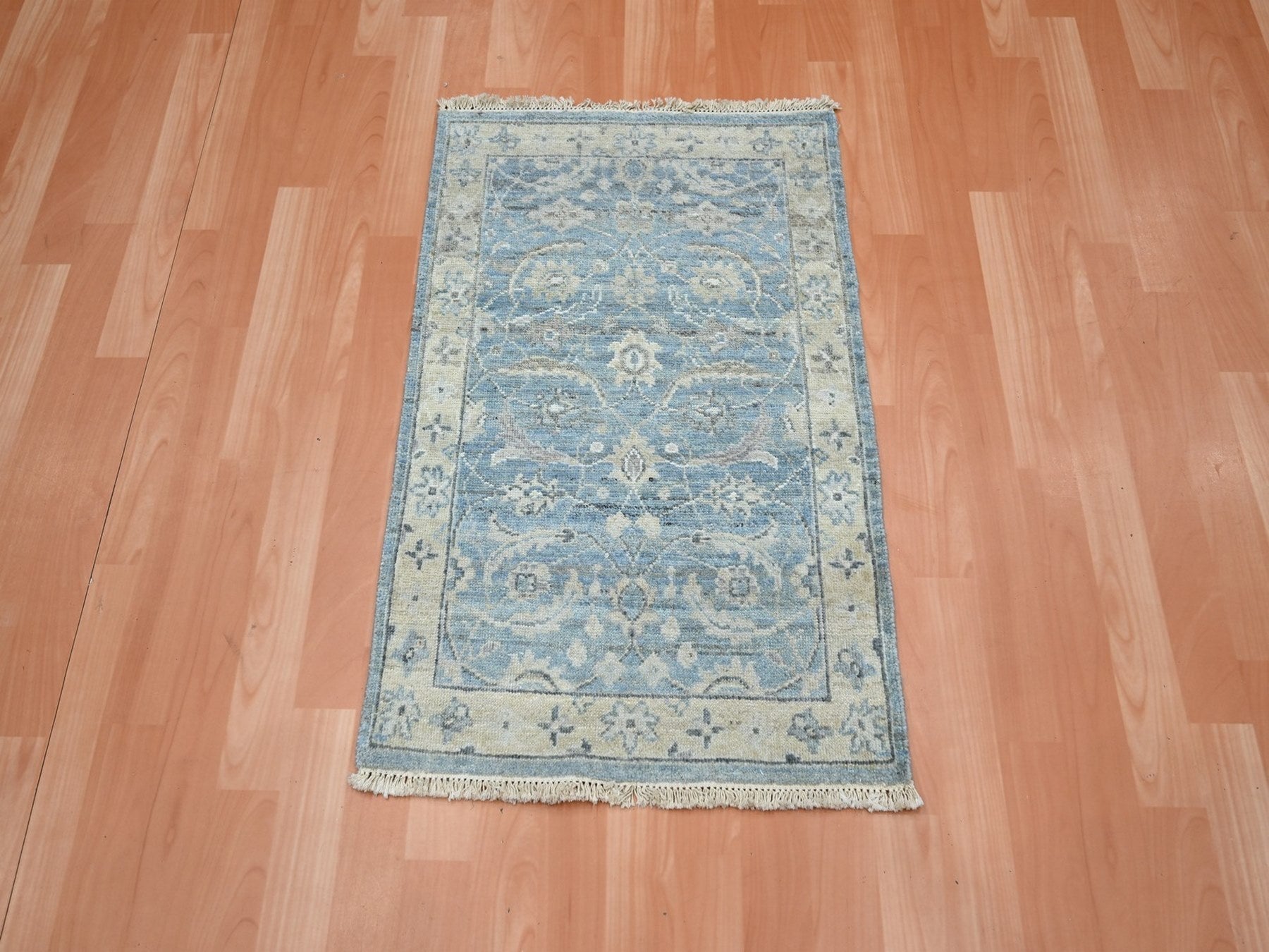 Blue 1'11" x 2'11" Oushak And Peshawar Hand knotted Wool Rug - Sku: O075788