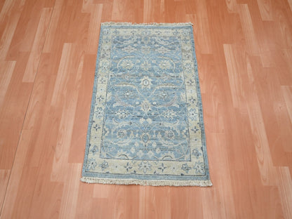 Blue 1'11" x 2'11" Oushak And Peshawar Hand knotted Wool Rug - Sku: O075788
