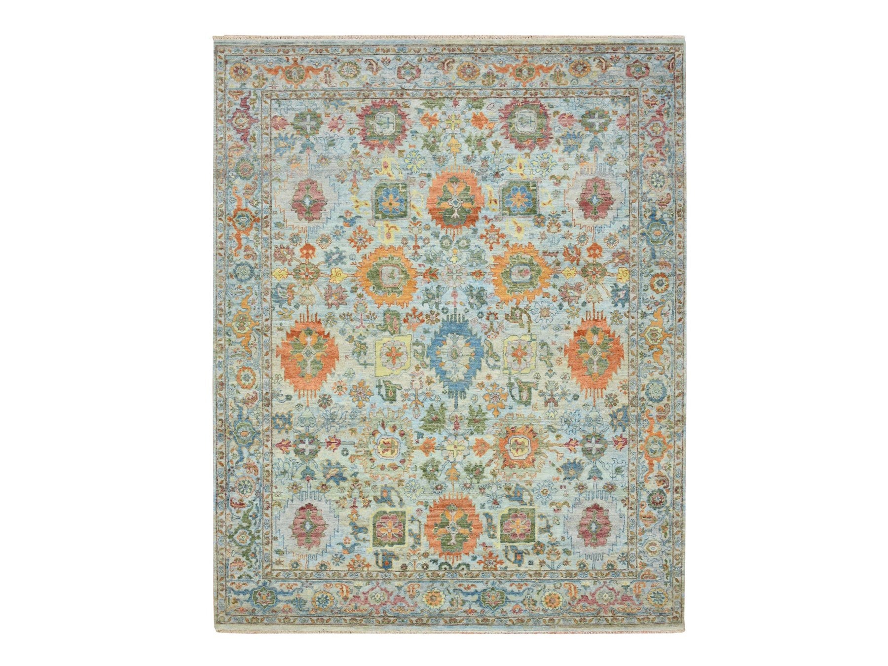 Blue 7'10" x 10'0" Oushak And Peshawar Hand knotted Wool Rug - Sku: O075793
