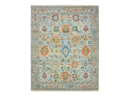 Blue 7'10" x 10'0" Oushak And Peshawar Hand knotted Wool Rug - Sku: O075793