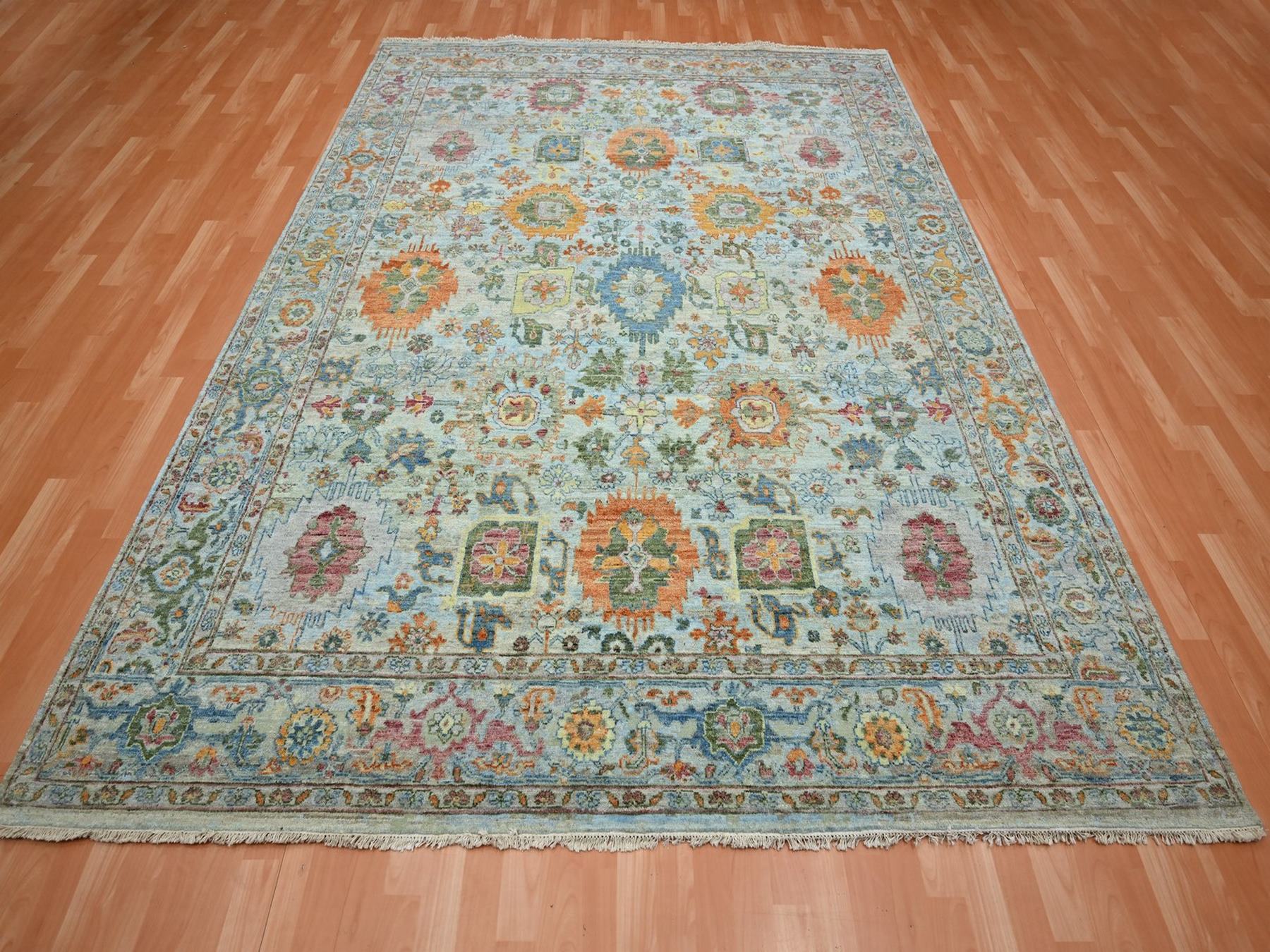 Blue 7'10" x 10'0" Oushak And Peshawar Hand knotted Wool Rug - Sku: O075793