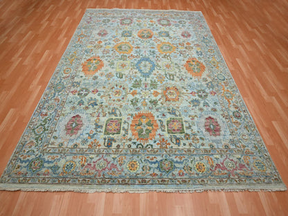 Blue 7'10" x 10'0" Oushak And Peshawar Hand knotted Wool Rug - Sku: O075793