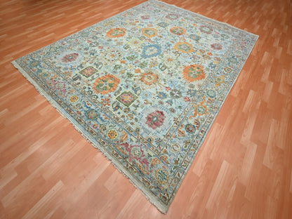 Blue 7'10" x 10'0" Oushak And Peshawar Hand knotted Wool Rug - Sku: O075793
