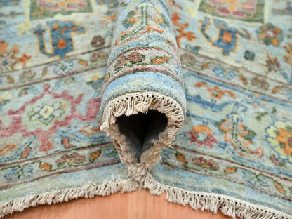 Blue 7'10" x 10'0" Oushak And Peshawar Hand knotted Wool Rug - Sku: O075793