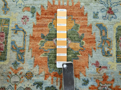 Blue 7'10" x 10'0" Oushak And Peshawar Hand knotted Wool Rug - Sku: O075793