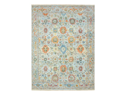 Blue 8'9" x 11'11" Oushak And Peshawar Hand knotted Wool Rug - Sku: O075794