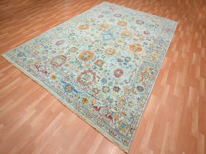 Blue 8'9" x 11'11" Oushak And Peshawar Hand knotted Wool Rug - Sku: O075794