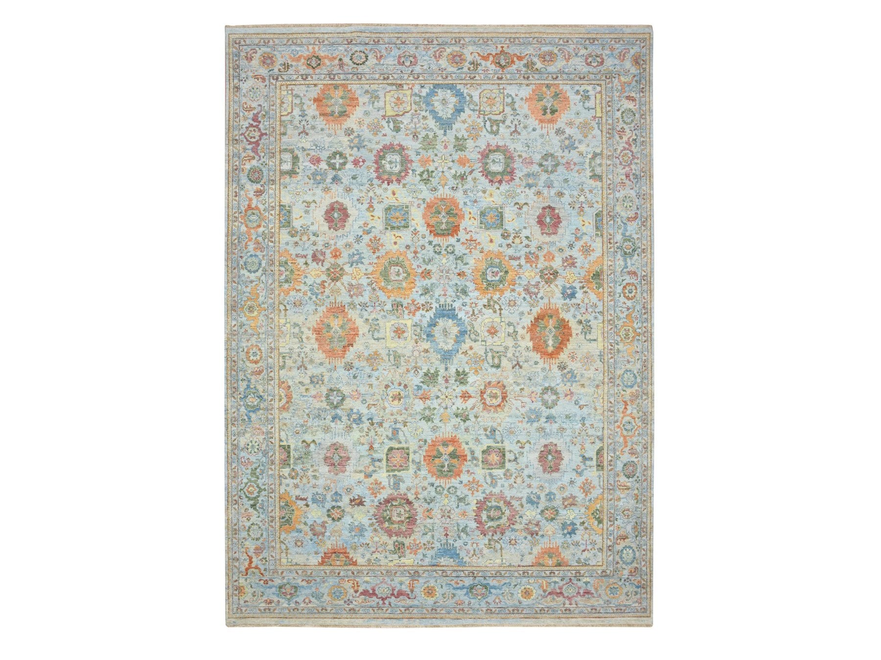 Blue 9'10" x 13'11" Oushak And Peshawar Hand knotted Wool Rug - Sku: O075795