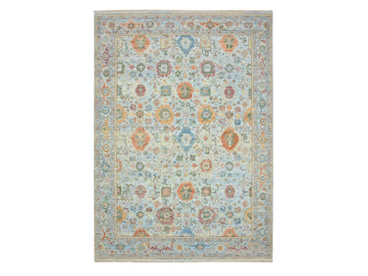 Blue 9'10" x 13'11" Oushak And Peshawar Hand knotted Wool Rug - Sku: O075795