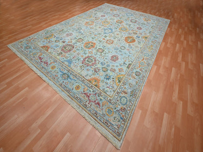 Blue 9'10" x 13'11" Oushak And Peshawar Hand knotted Wool Rug - Sku: O075795