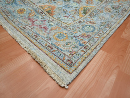 Blue 9'10" x 13'11" Oushak And Peshawar Hand knotted Wool Rug - Sku: O075795