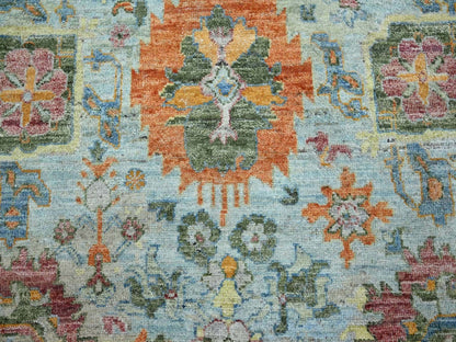 Blue 9'10" x 13'11" Oushak And Peshawar Hand knotted Wool Rug - Sku: O075795