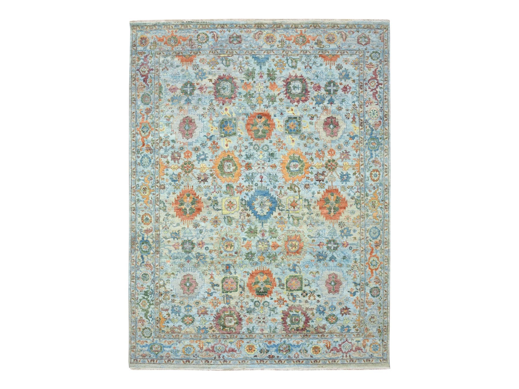Blue 8'10" x 11'11" Oushak And Peshawar Hand knotted Wool Rug - Sku: O075796